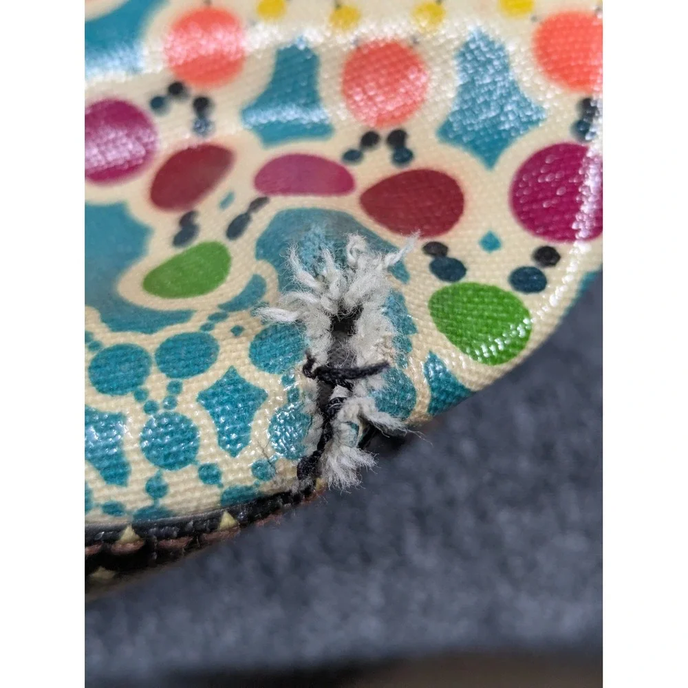 Fossil Key-Per Coated Canvas Tote Bag Teal Kaleidoscope Geometric Dots